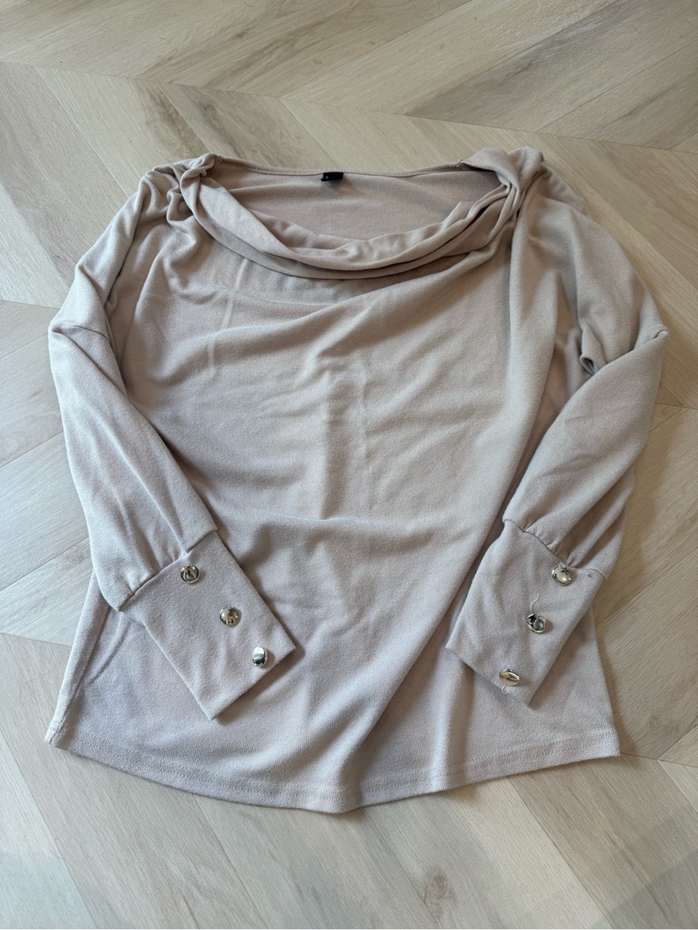 SHEIN Beige Draped Neck Long-Sleeve Top with Button Cuffs